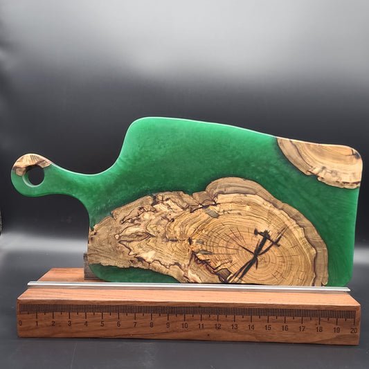 Handled Green Epoxy and Encased Exotic Wood Charcuterie Board