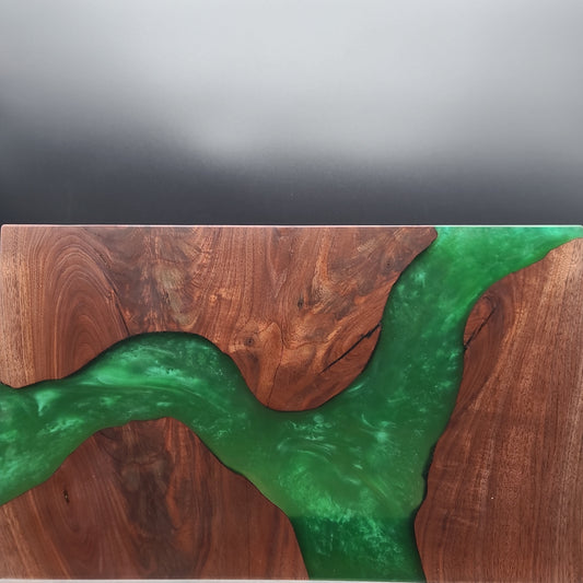 12" x 20" Black Walnut Wood & Green Epoxy Resin River Charcuterie Board