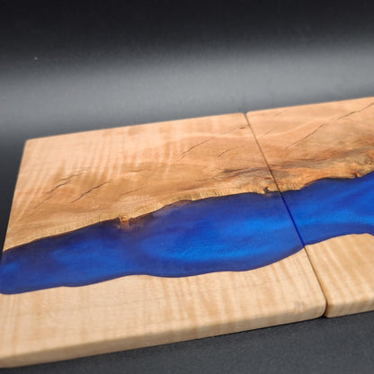 Maple and Blue Epoxy River Coasters, set of 6