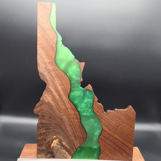 16" x 24" Handmade Black Walnut Hardwood with Multi-Green Epoxy Resin River Idaho Charcuterie Board