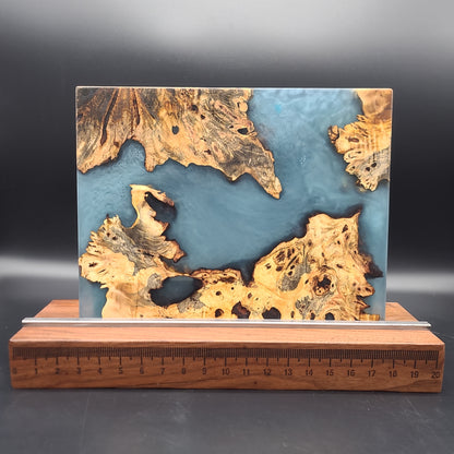 12" x 16" Exotic Wood Burl & Sky Blue Epoxy Resin Charcuterie Board