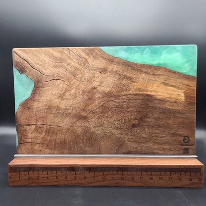 12" x 20" Black Walnut Wood & Turquoise Epoxy Resin Encasement Charcuterie Board