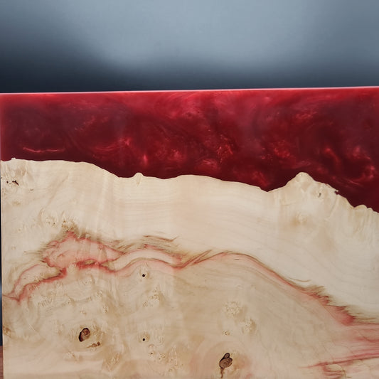 12" x 16" Box Elder Burl Wood & Red Epoxy Resin Charcuterie Board
