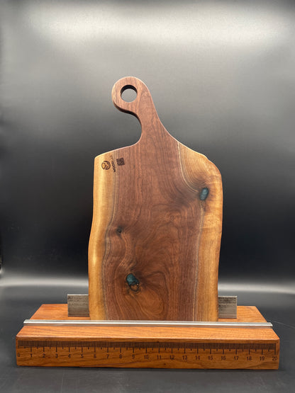 Handled Black Walnut Charcuterie Board with Turquoise Resin Fills