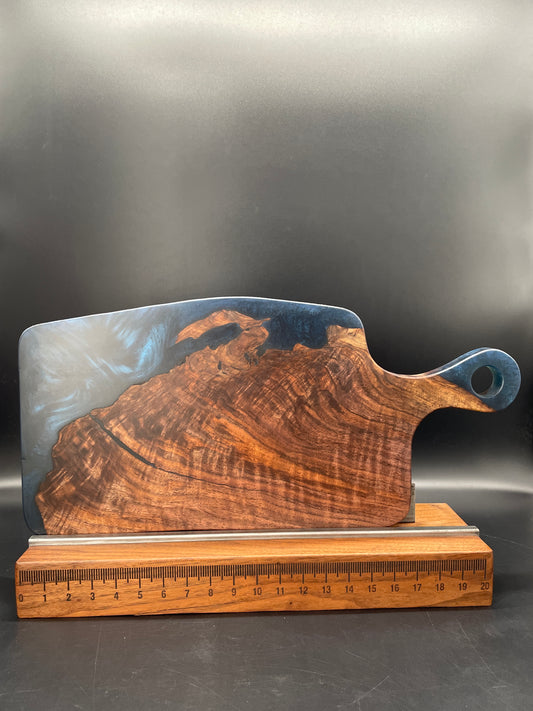 Handled Blue Epoxy Encasement and Black Walnut Charcuterie Board
