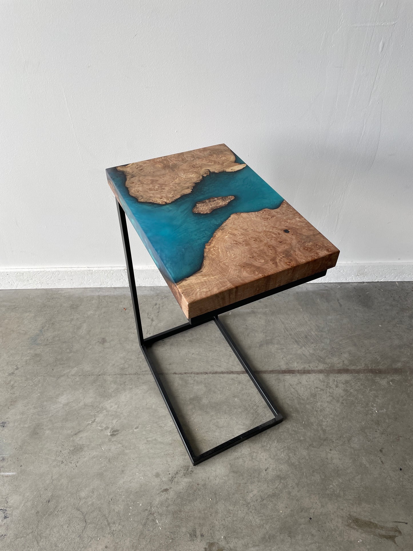 Maple Burl C-table with Turquoise Epoxy