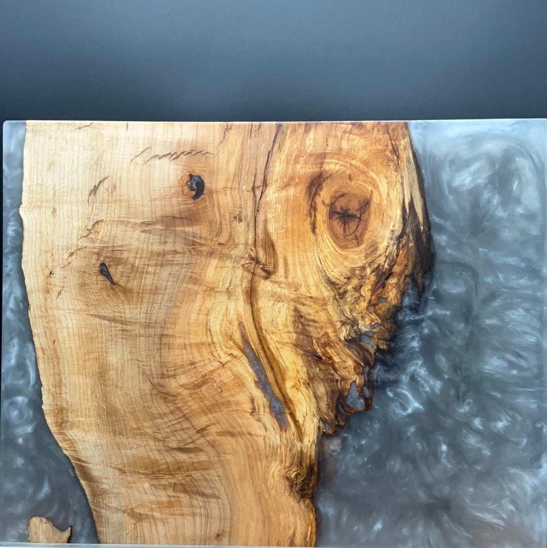 16" x 20" Spalted Maple Wood & Grey Epoxy Resin Charcuterie Board