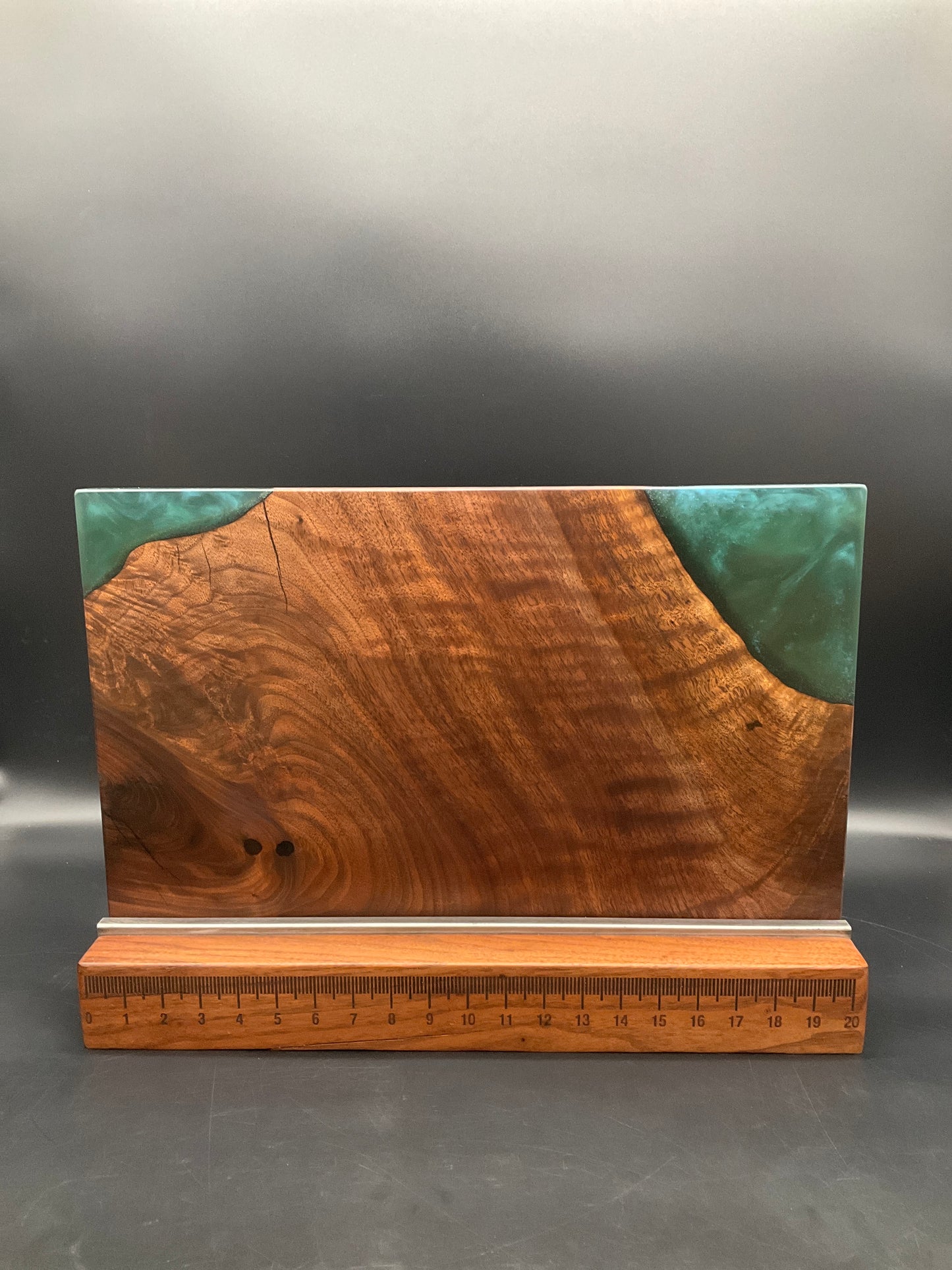 12" x 20" Black Walnut Wood & Blue/Green Epoxy Resin River Charcuterie Board