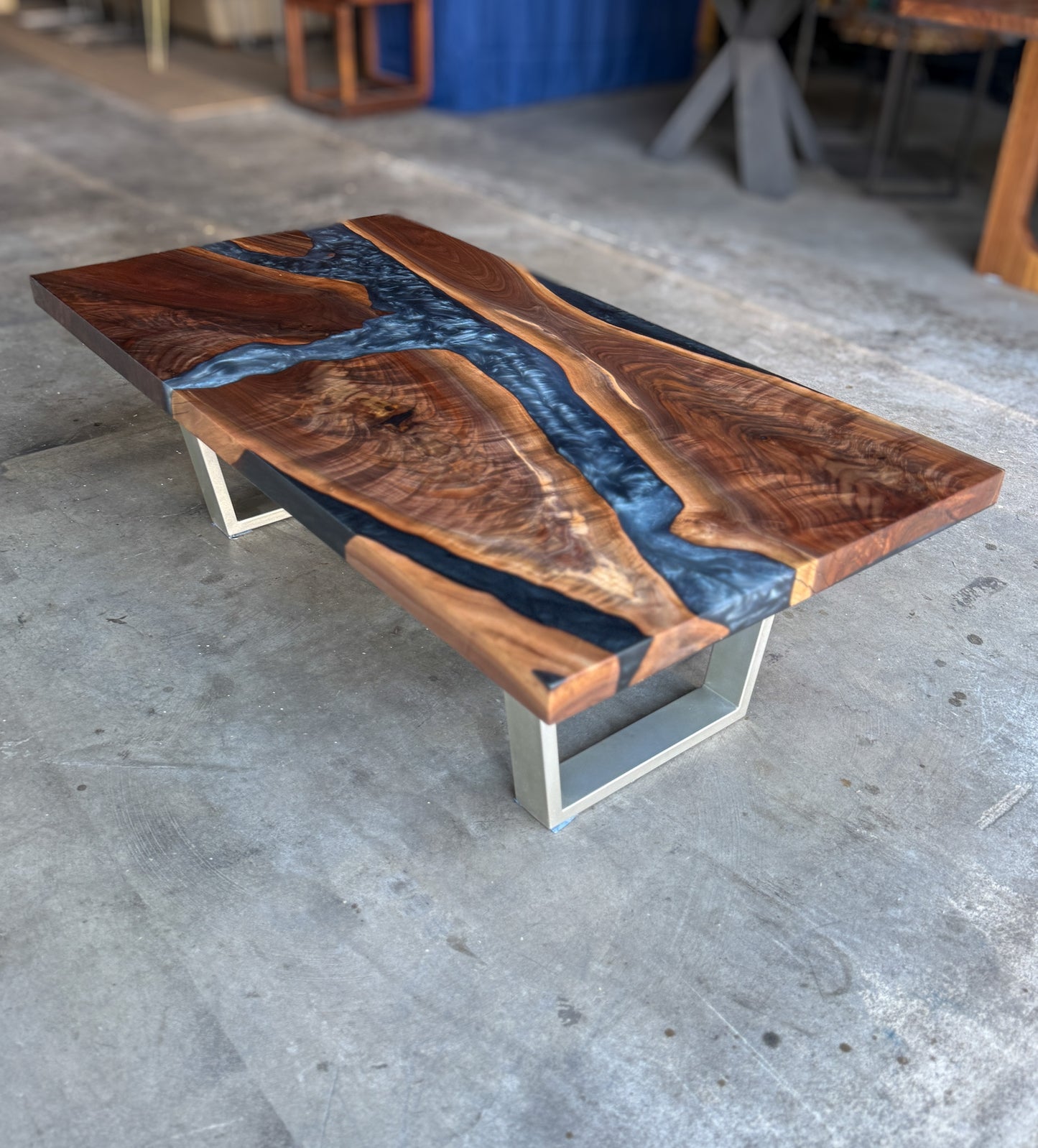 Black Walnut Platinum and Caviar Epoxy Resin Coffee Table
