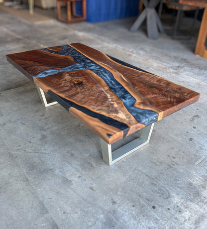Black Walnut Platinum and Caviar Epoxy Resin Coffee Table