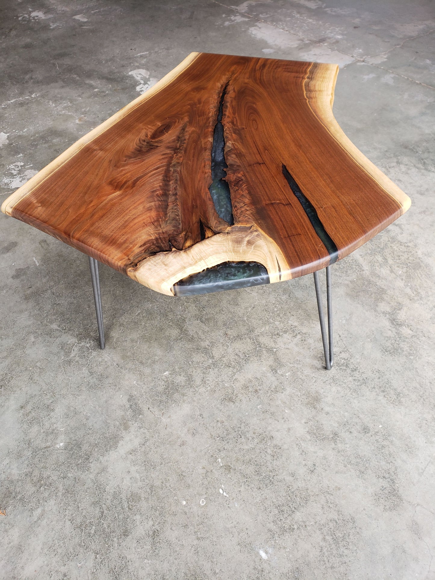 Live-Edge Black Walnut Side Table with Dolphin Grey Epoxy Resin Fills