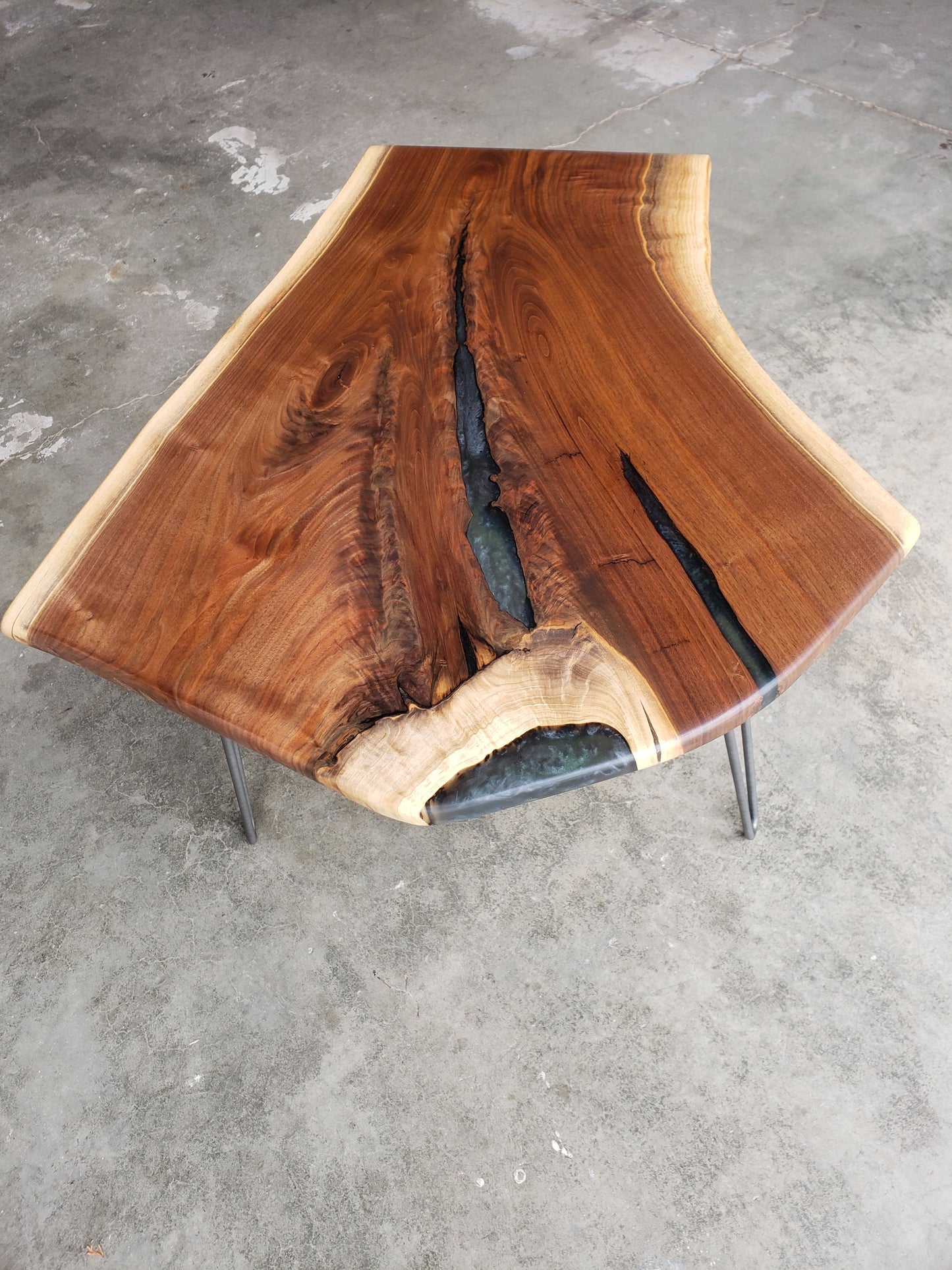 Live-Edge Black Walnut Side Table with Dolphin Grey Epoxy Resin Fills