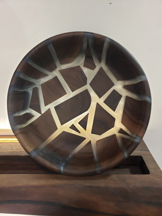 Black Walnut "Geometric Chaos" Bowl with Multi-Grey Epoxy