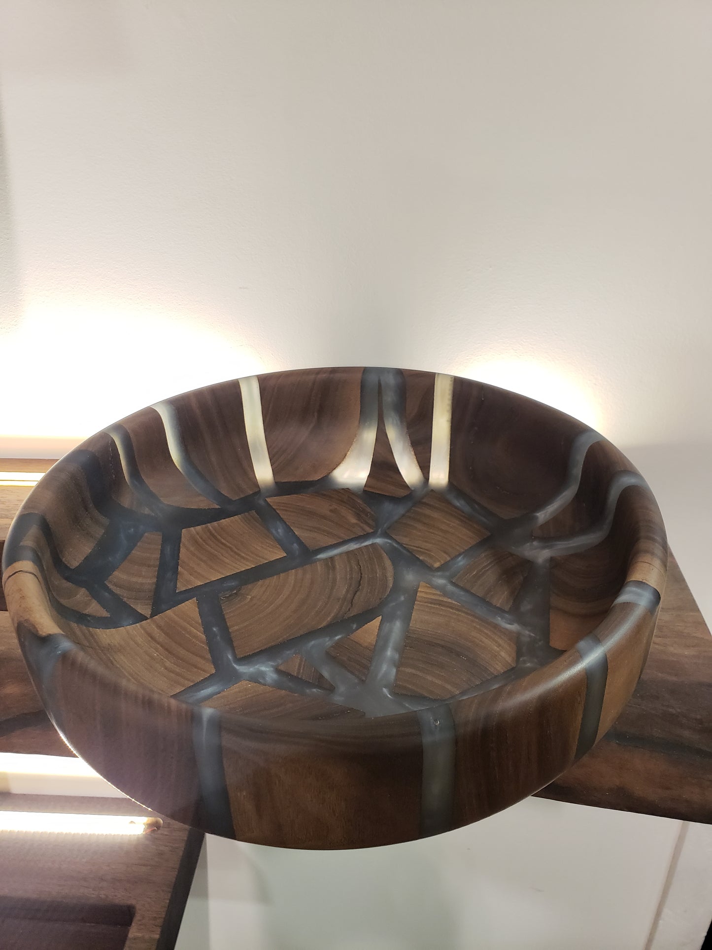 Black Walnut "Geometric Chaos" Bowl with Multi-Grey Epoxy