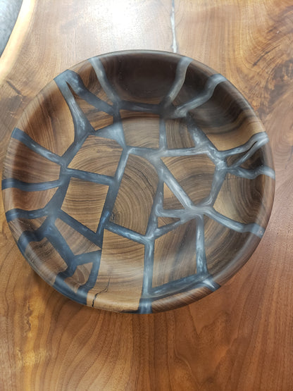 Black Walnut "Geometric Chaos" Bowl with Multi-Grey Epoxy