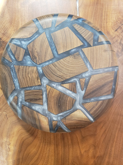 Black Walnut "Geometric Chaos" Bowl with Multi-Grey Epoxy