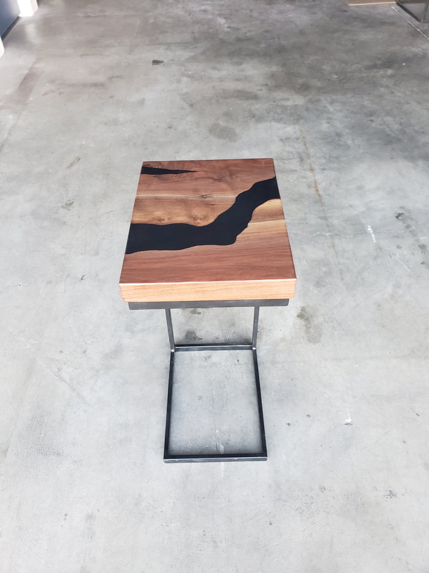 Black Walnut C-Table with Black River