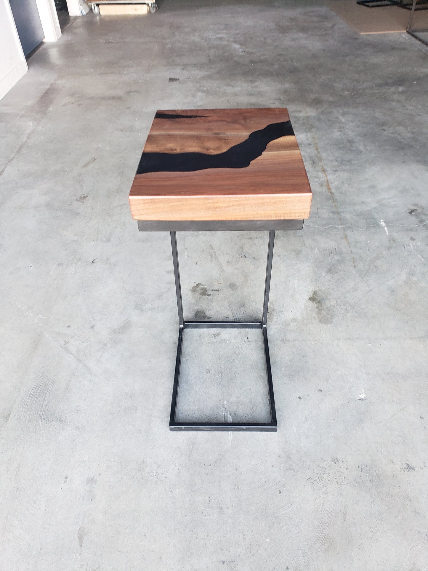 Black Walnut C-Table with Black River