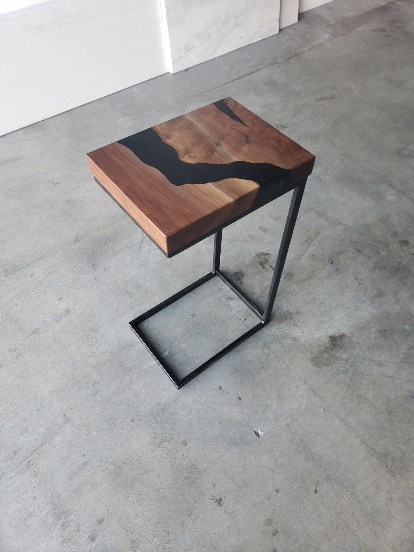 Black Walnut C-Table with Black River