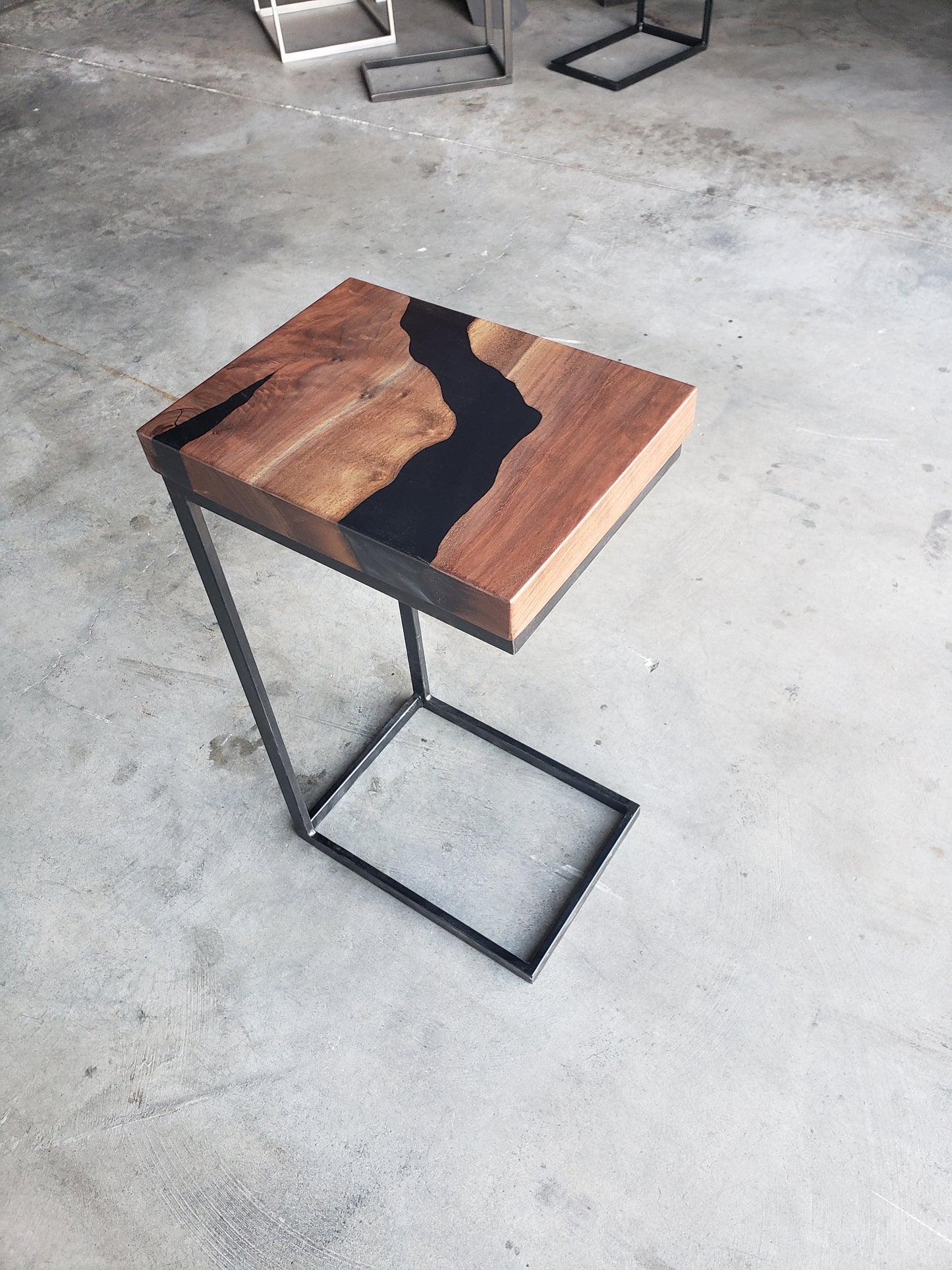 Black Walnut C-Table with Black River