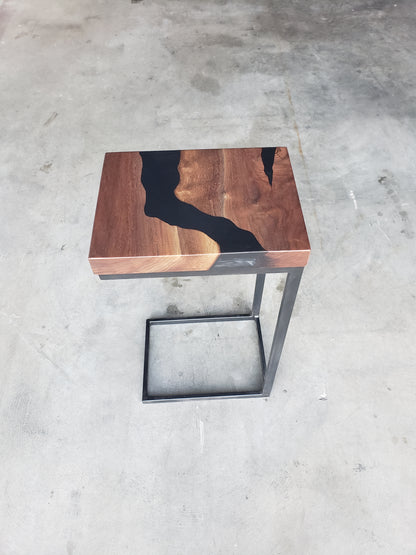 Black Walnut C-Table with Black River