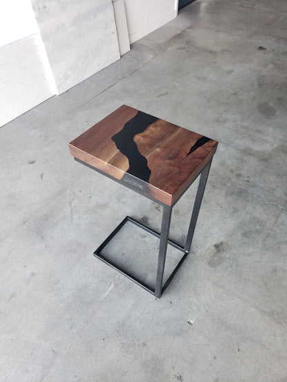 Black Walnut C-Table with Black River