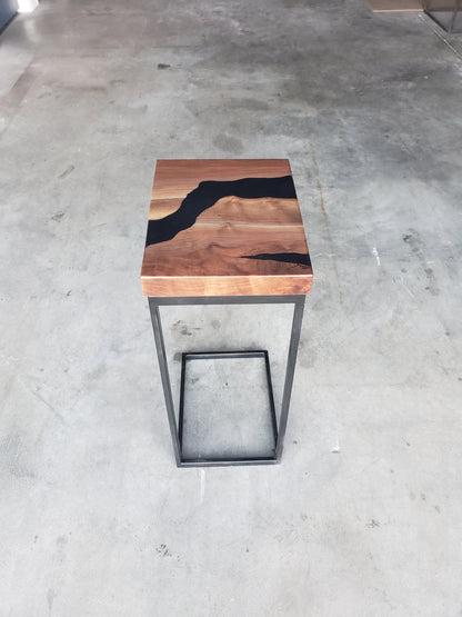 Black Walnut C-Table with Black River