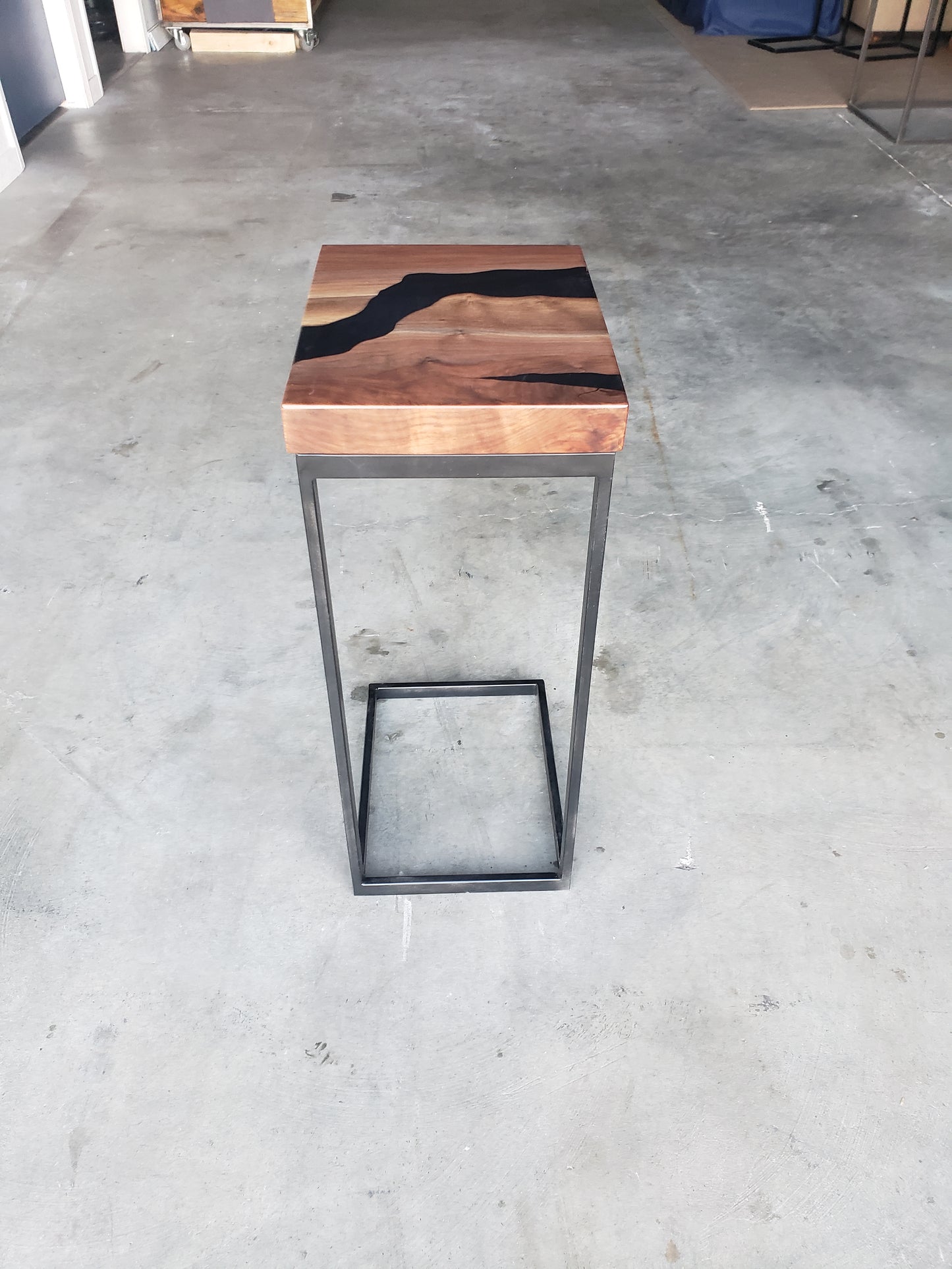 Black Walnut C-Table with Black River