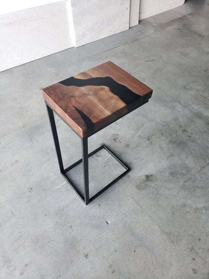 Black Walnut C-Table with Black River