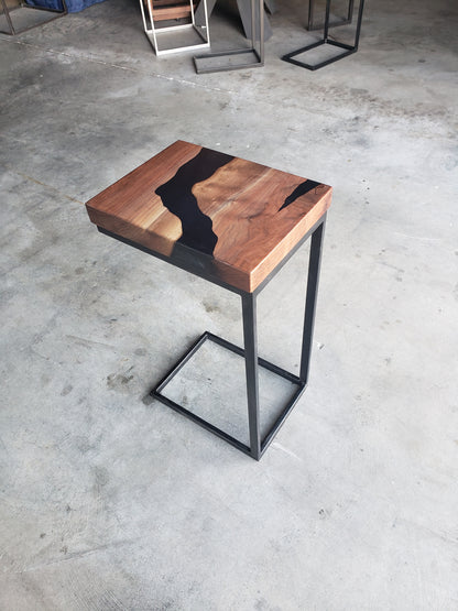 Black Walnut C-Table with Black River