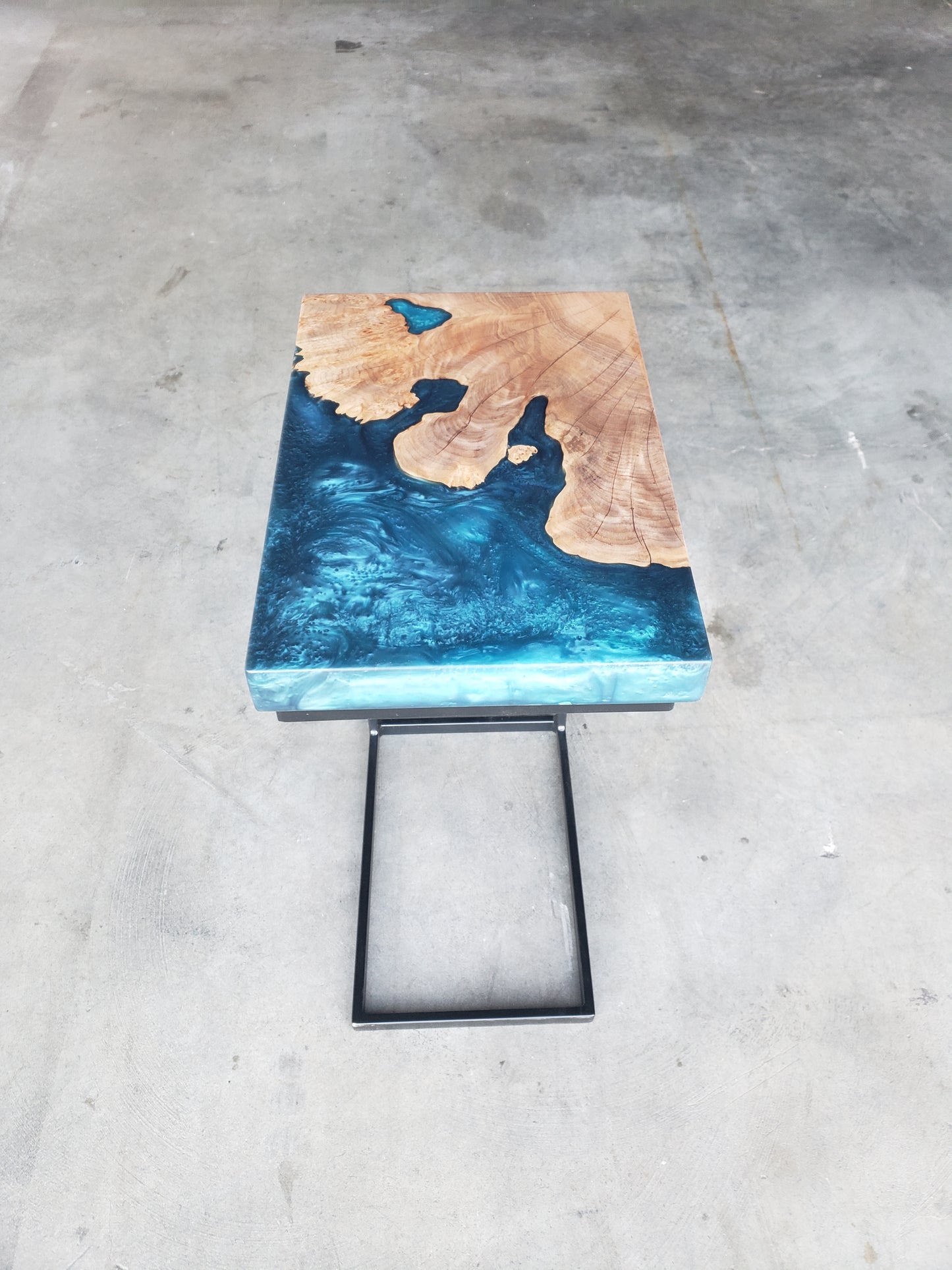 Maple Burl C-Table with Blue Epoxy Encasement