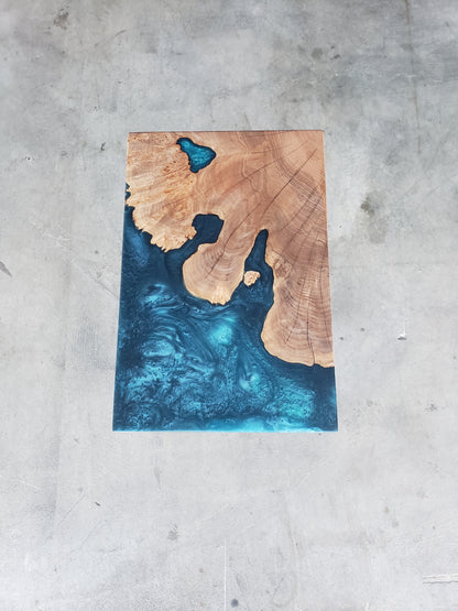 Maple Burl C-Table with Blue Epoxy Encasement