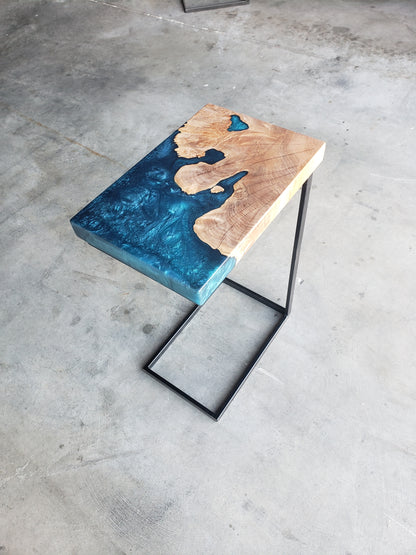 Maple Burl C-Table with Blue Epoxy Encasement