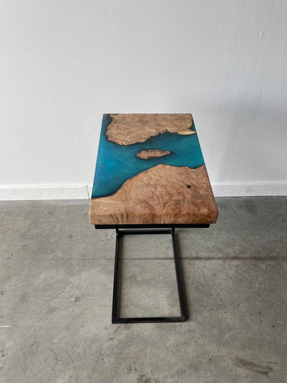 Maple Burl C-table with Turquoise Epoxy