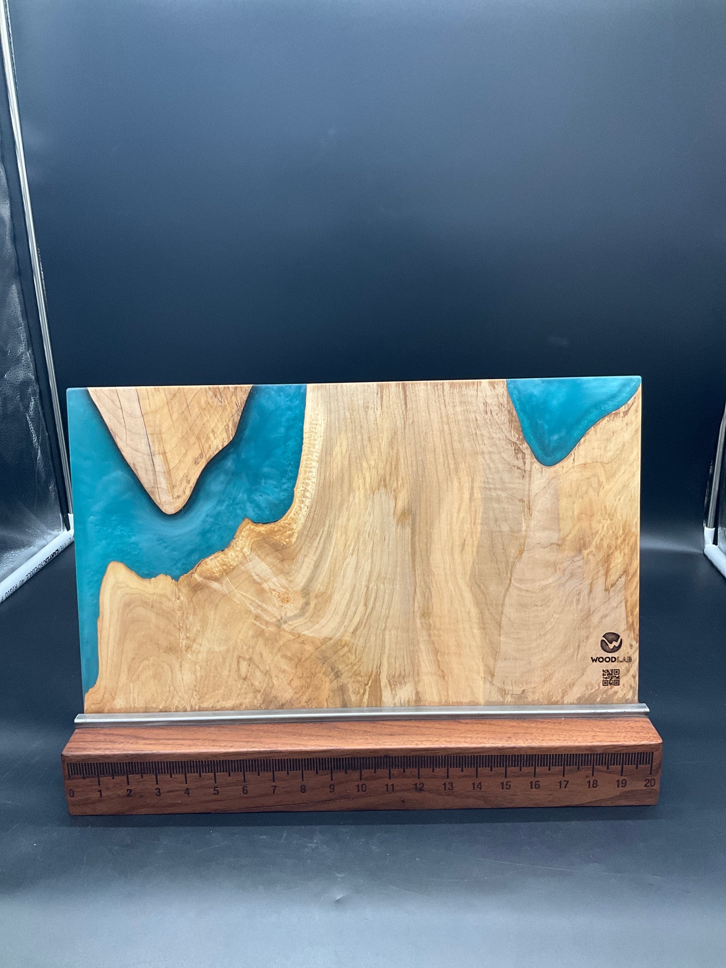 12" x 20" Maple Wood & Turquoise Epoxy Resin Charcuterie Board