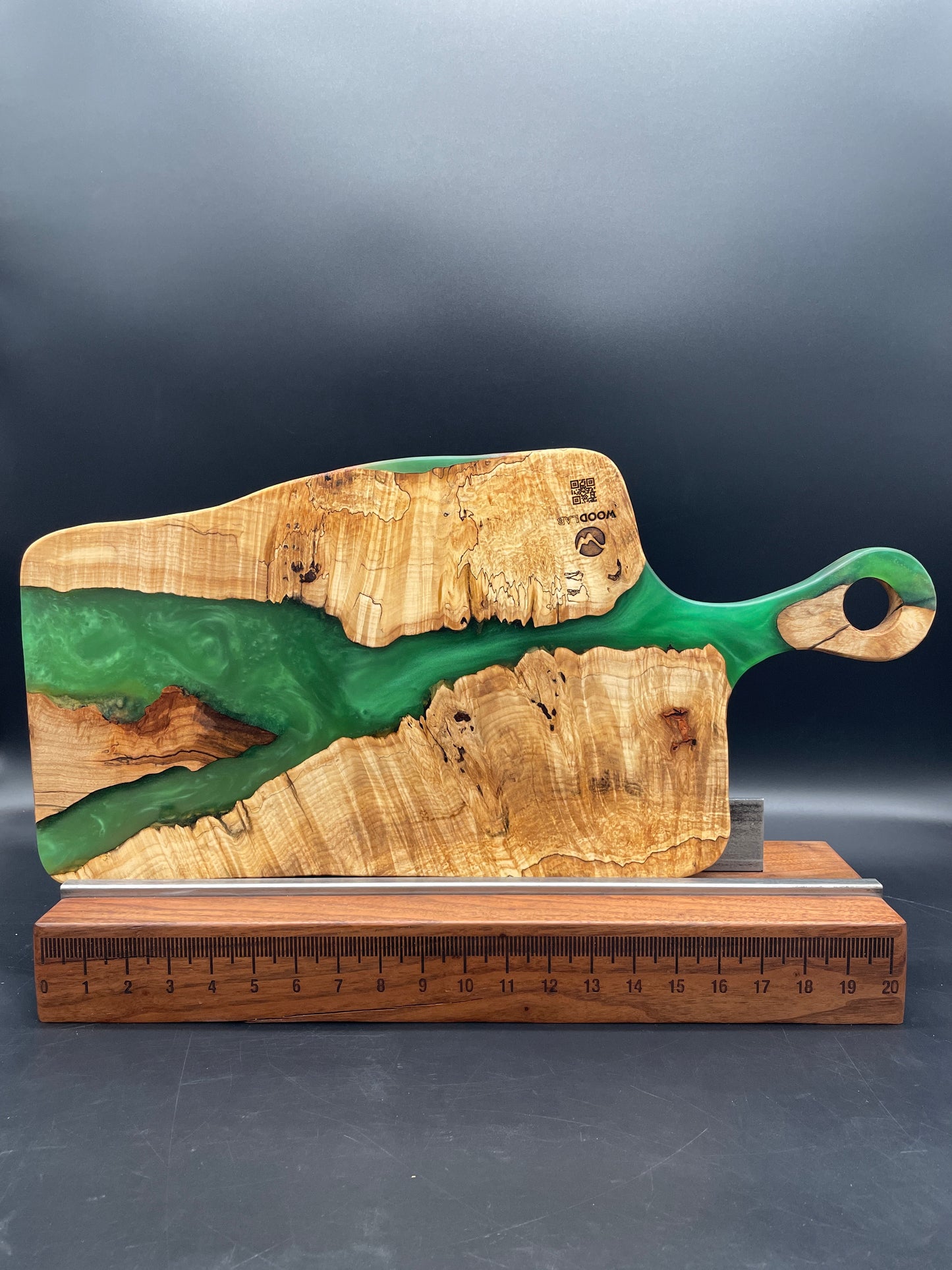 Handled Green Epoxy and Spalted Maple Hardwood Charcuterie Board