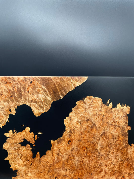 12" x 16" Exotic Wood Burl & Black Epoxy Resin Charcuterie Board