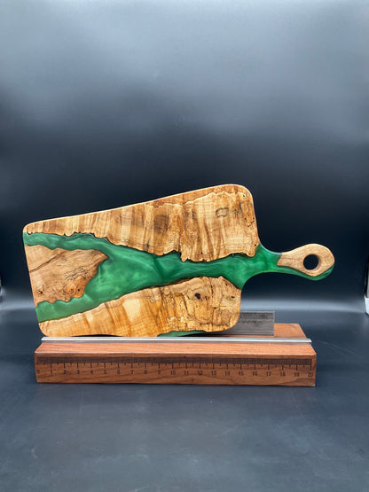 Handled Green Epoxy and Spalted Maple Hardwood Charcuterie Board