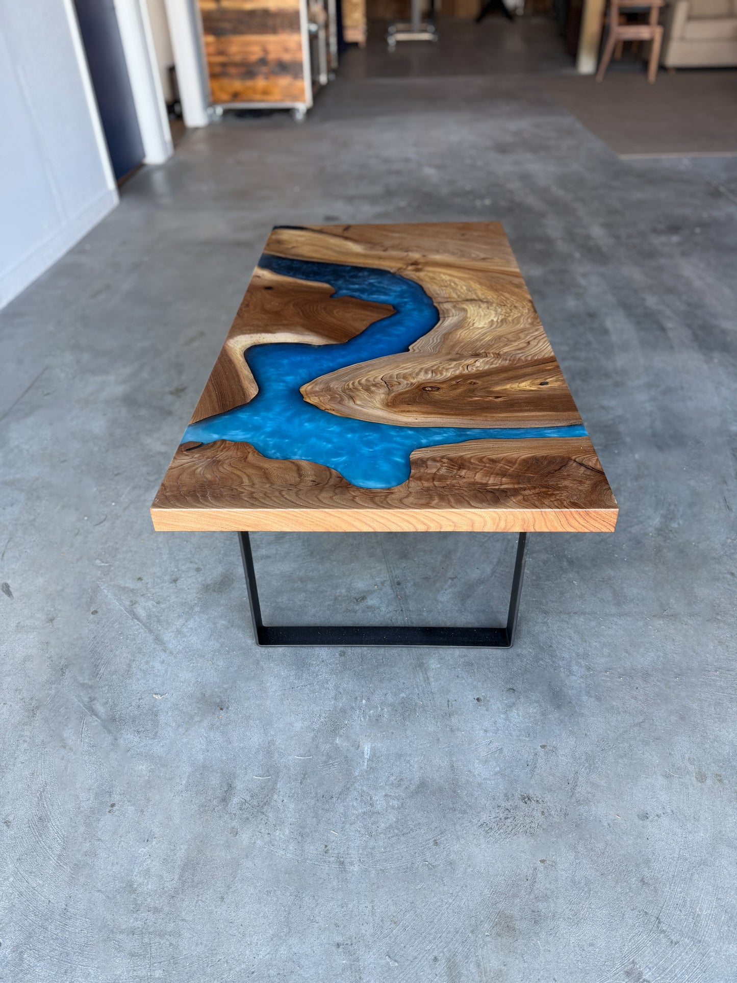 American Elm Multi-Blue Epoxy Resin Coffee Table