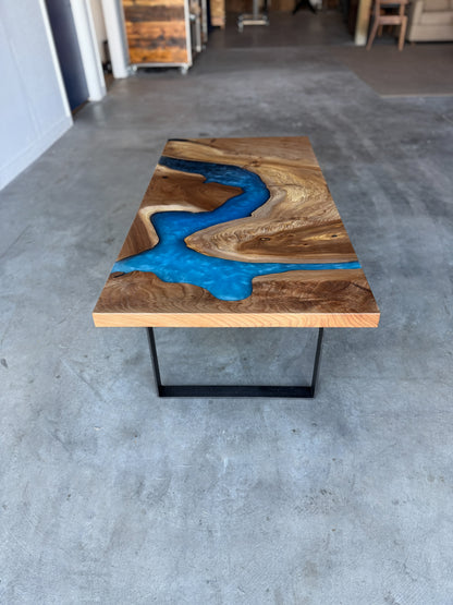American Elm Multi-Blue Epoxy Resin Coffee Table