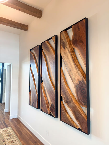Live-Edge Walnut Triptych Wall Art Sculpture