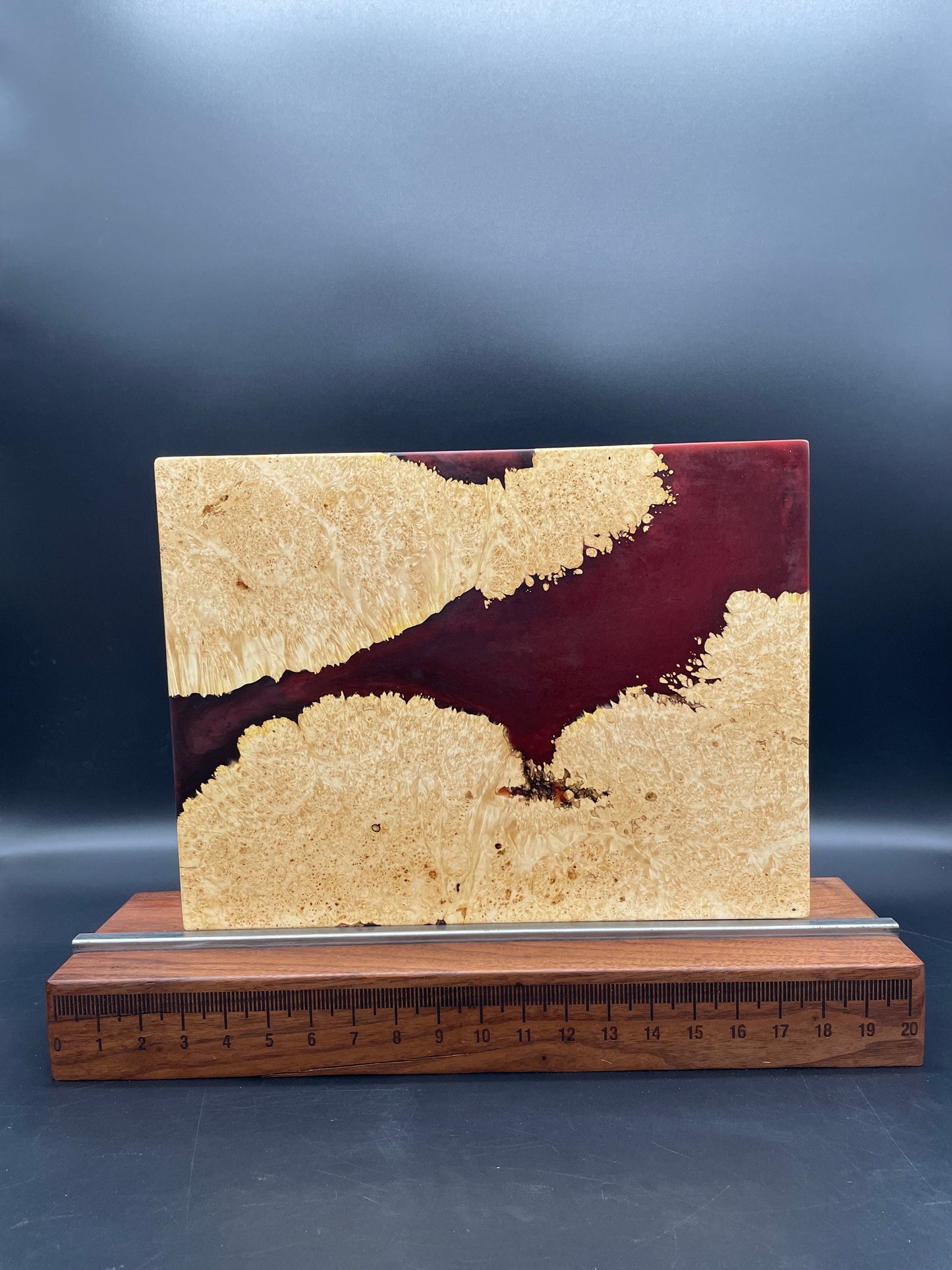 12" x 16" Exotic Wood Burl & Red/Black Epoxy Resin Charcuterie Board