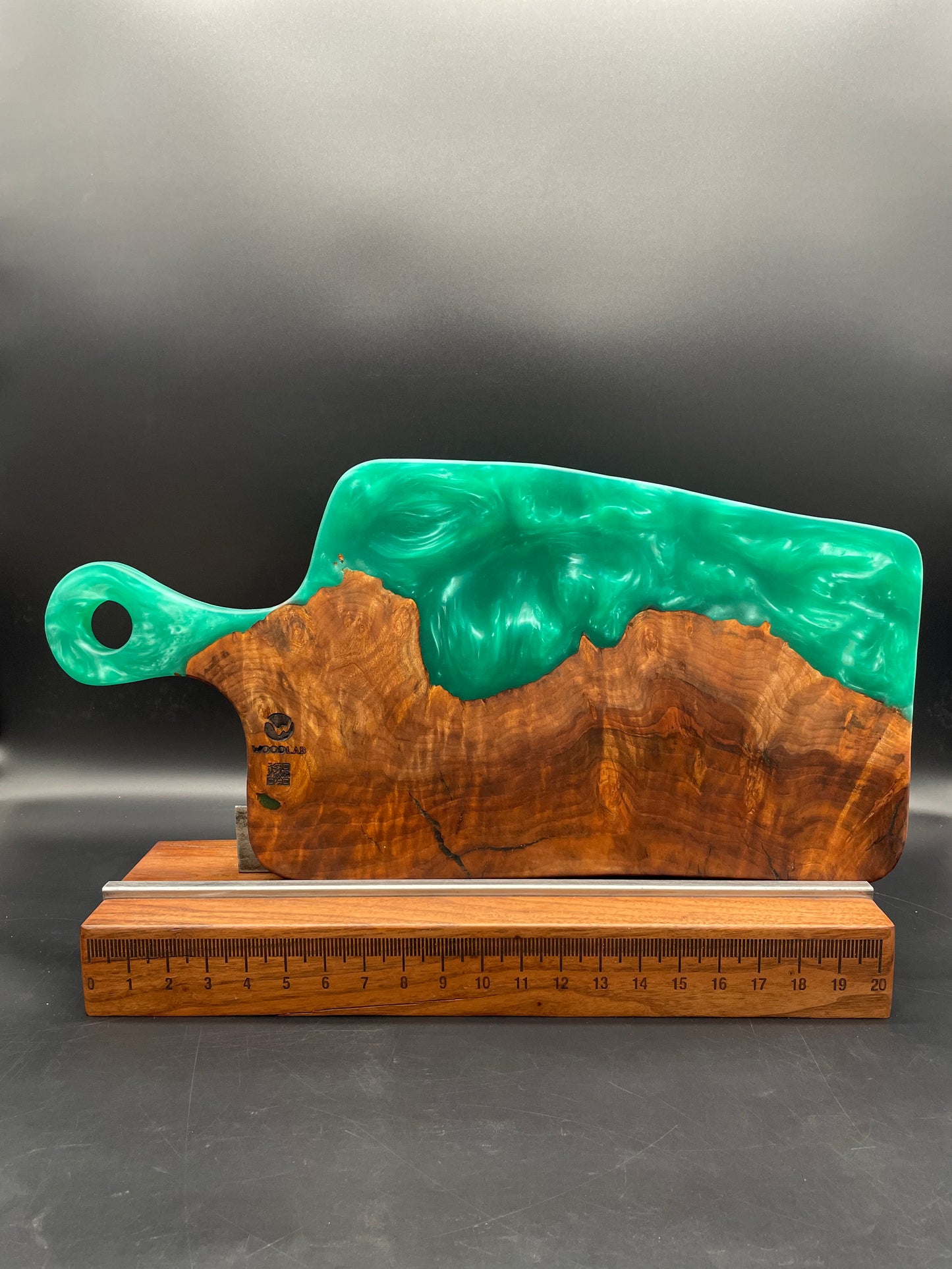 Handled Turquoise Epoxy and Walnut Burl Charcuterie Board