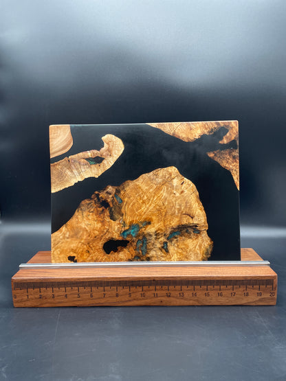 12" x 16" Maple Wood & Black Epoxy Resin with/ turquoise inlays Charcuterie Board