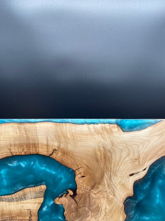 12" x 20" Maple Wood & Turquoise Epoxy Resin Charcuterie Board