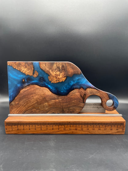 Handled Blue Epoxy and Black Walnut Charcuterie Board