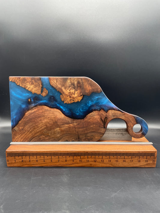 Handled Blue Epoxy and Black Walnut Charcuterie Board
