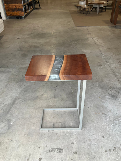 Black Walnut C-Table with Dolphin Grey River