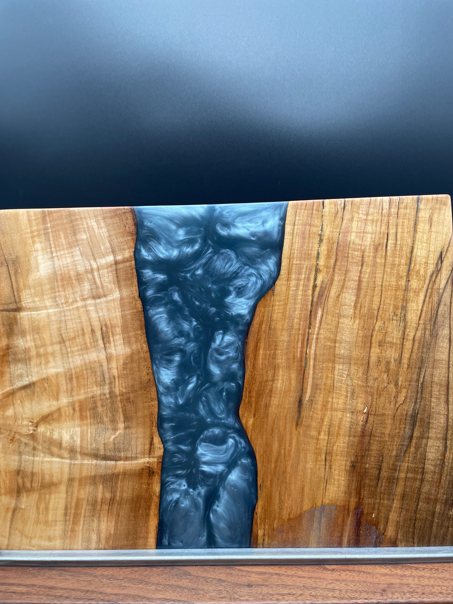 Spalted Maple and Slate Blue Epoxy Resin 12" x 16" Charcuterie Board