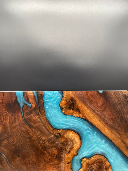 12" x 20" Black Walnut Wood & Turquoise Epoxy Resin River Charcuterie Board